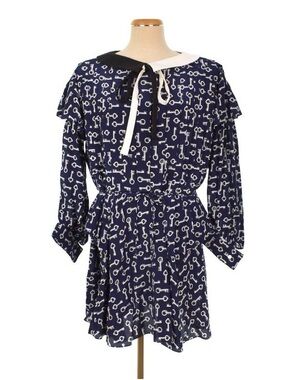 Louis Vuitton Navy and White Key-Print Sailor Collar Kids Dress